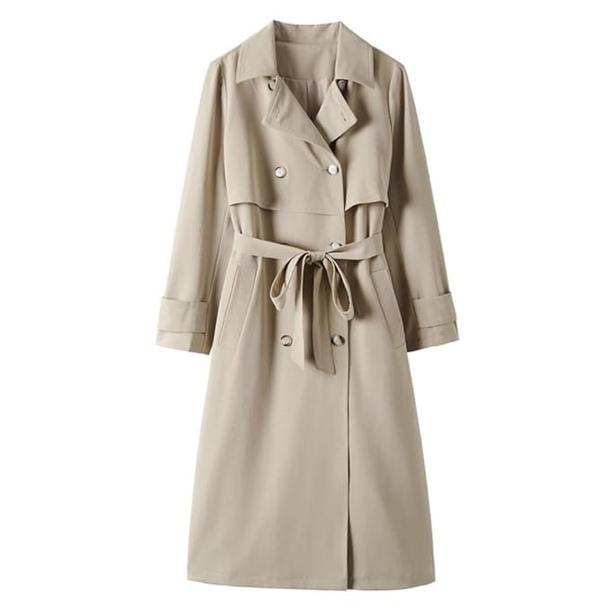 MERISHOPP®Women'S Double-Breasted Trench Coat Sleeve Waterproof Belt Self Tie Long M|Clothing Shoes & Accessories | Womens Clothing | Coats & Jackets|1 Piece Women'S Double-Breasted Trench Coat