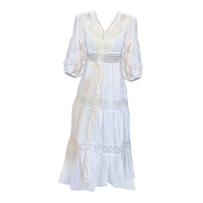 MERISHOPP® |Women's Summer Dress Elegant Lightweight White Beach Dress for Office Female XL|Clothing, Shoes & Accessories | Womens Clothing | Dresses|1X Beach Dress